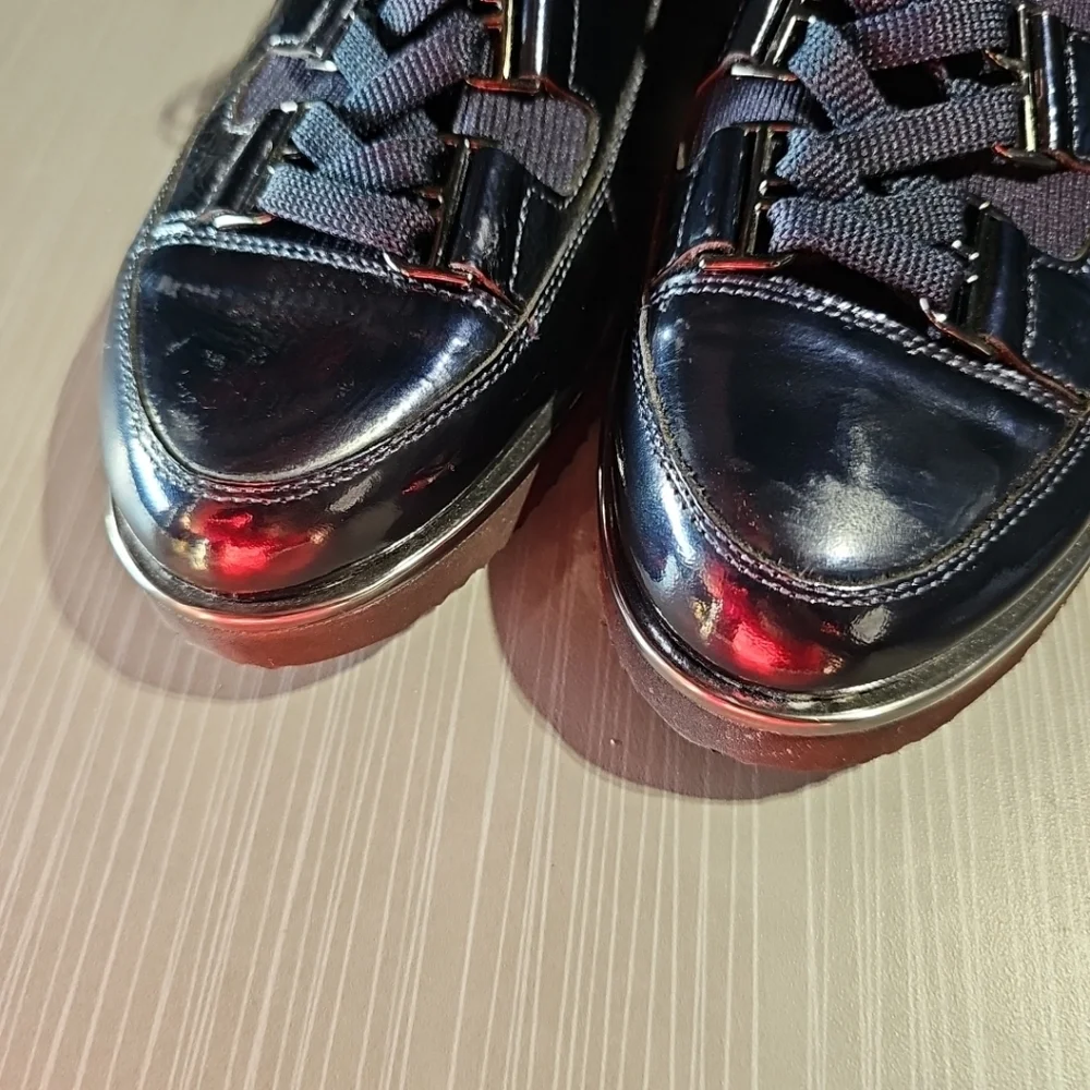 Ron White Noki Stretch Fabric & Crinkle Nappa Leather Wedge‎ Sneaker 37.5 (US 7)
